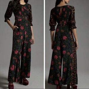 Farm Rio Floral Smoked Wide-Leg Jumpsuit Size Medium Pantsuit Jumpsuit
